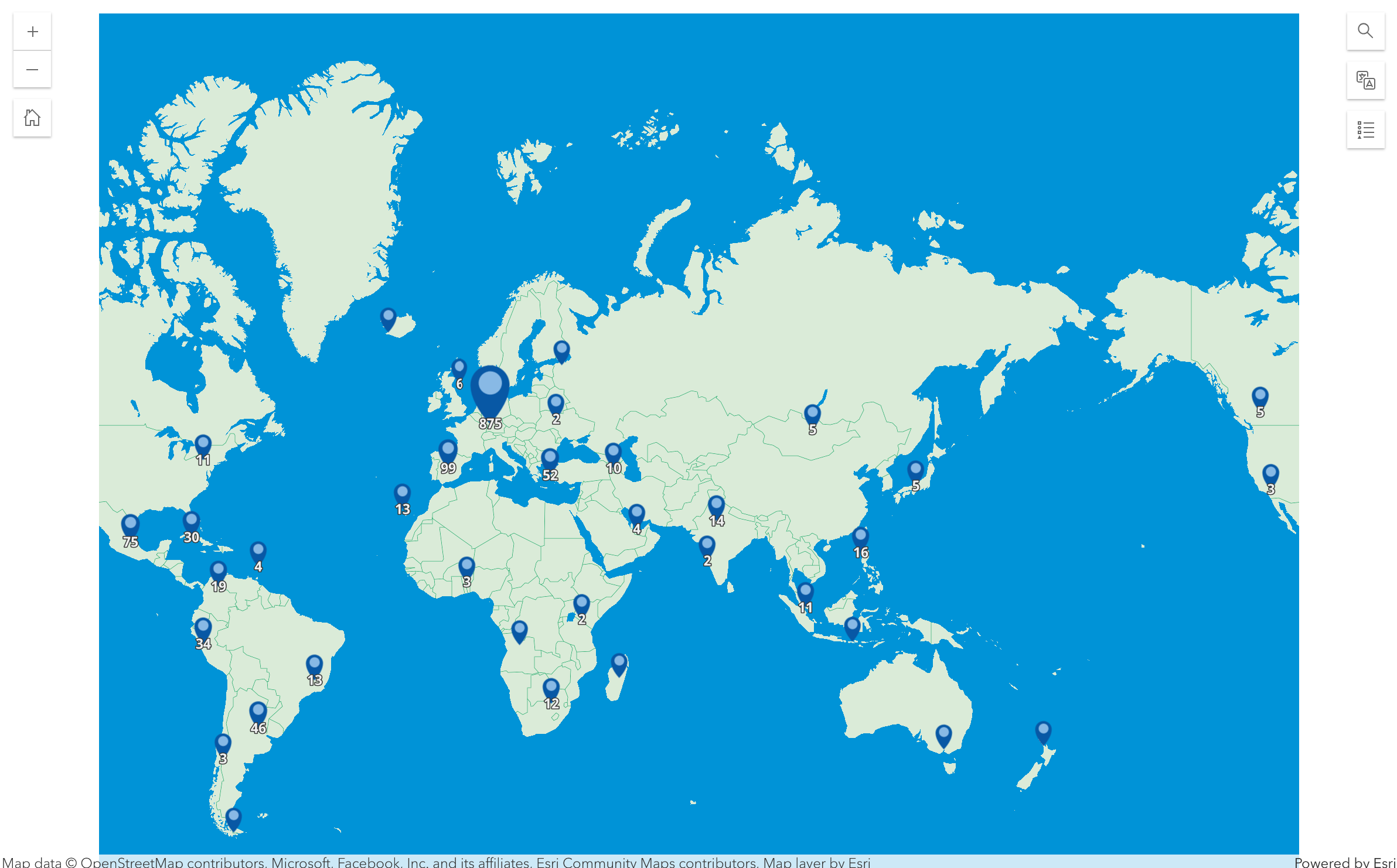 Interaktive Karte von ICOM zum Internationalen Museumstag / Map data © OpenStreetMap contributors, Microsoft, Facebook, Inc. and its affiliates, Esri Community Maps contributors, Map layer by Esri